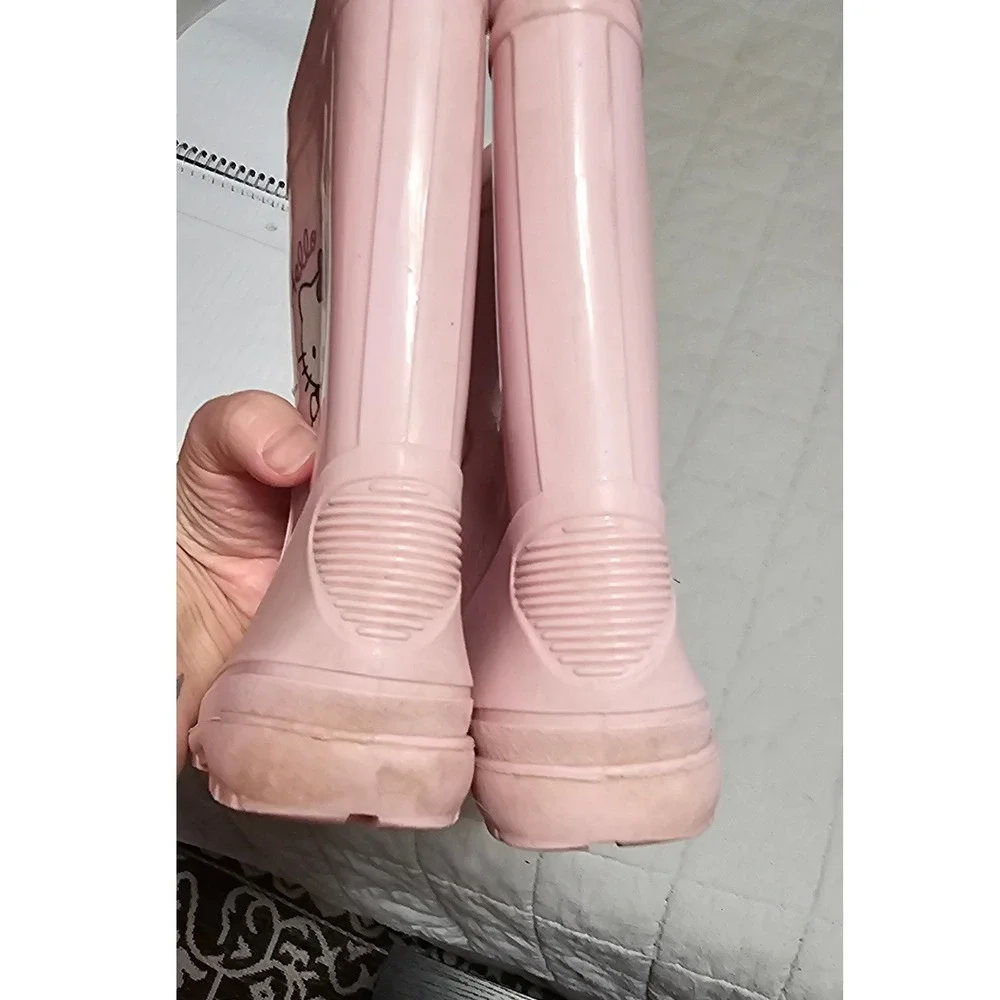 Hello Kitty Pink Rubber Rain Boots‎ Kids Size 30 Waterproof Lug Sole Sanrio